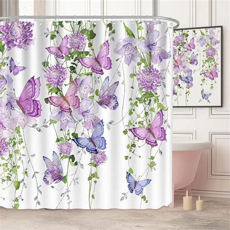 purple butterfly shower curtain|More.